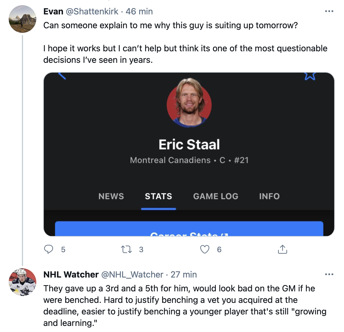 On espère que la famille d'Eric Staal ne va pas sur les réseaux sociaux...