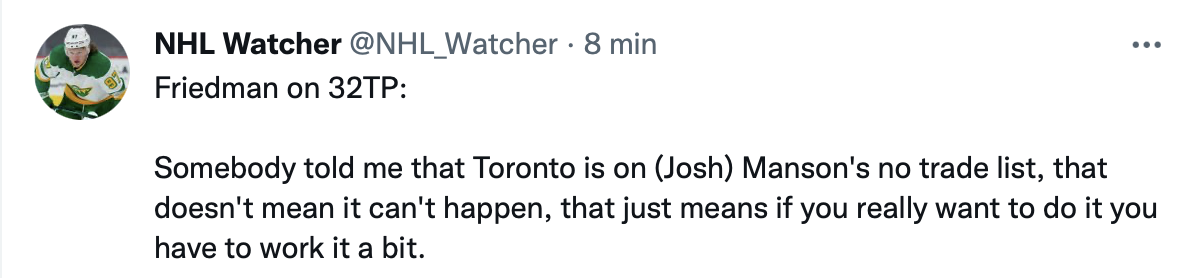 AYOYE...Josh Manson refuse d'être échangé à Toronto !!!