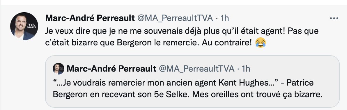 Heureusement...Patrice Bergeron a déjà dit qu'il ne jouerait jamais pour le Canadien de Montréal..