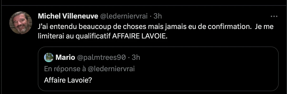 Jean-Charles Lajoie se porte à la Défense de Renaud Lavoie en parlant de la femme de Michel Villeneuve