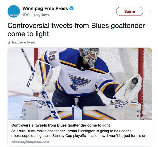 Hockey30 Les médias de Winnipeg sortent des vieux TWEETS de Jordan