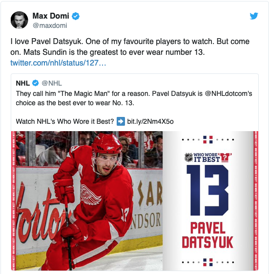 Hockey30 Max Domi DONNE DU LOVE à Mats Sundin....